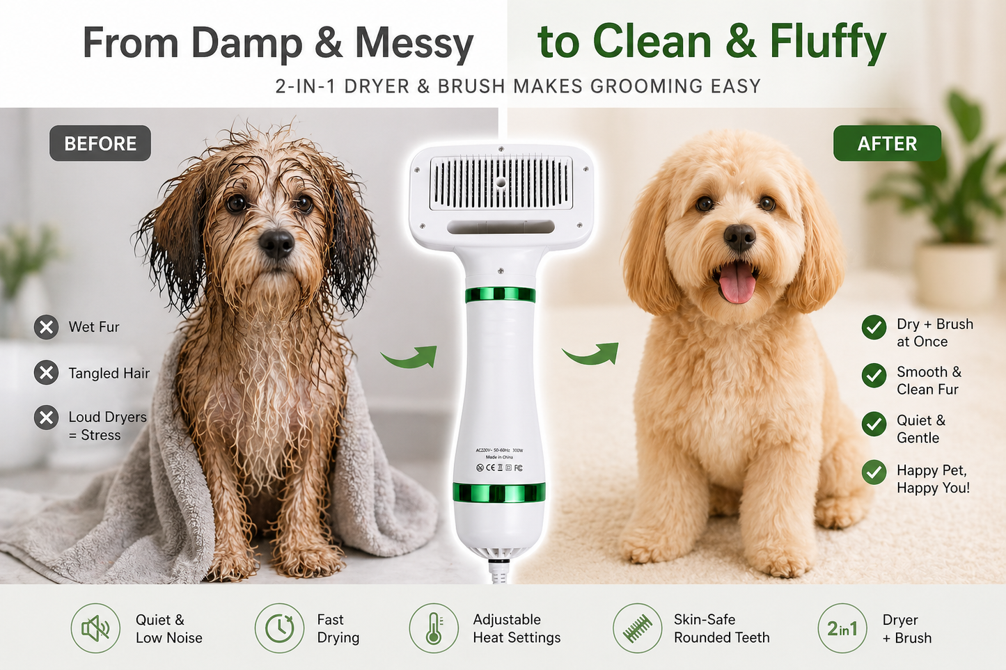 2-in-1 Pet Dryer Brush